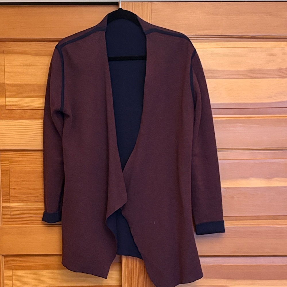 Women's reversible, plum, and navy Open Front Jacket